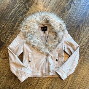 Jessica Simpson Beige Faux Fur Collar Jacket